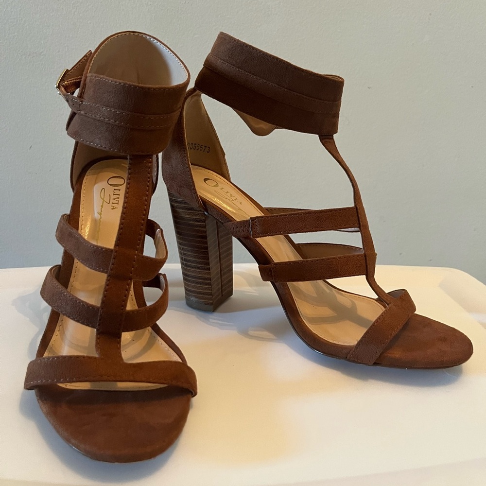 Chocolate Brown Strappy Heels - Olivia Jaymes - Size 7